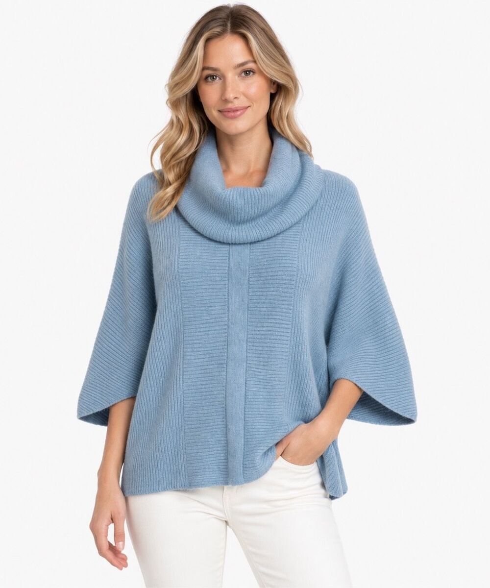J McLaughlin Pence 100% Cashmere Cowl Neck Poncho Sweater Blue S